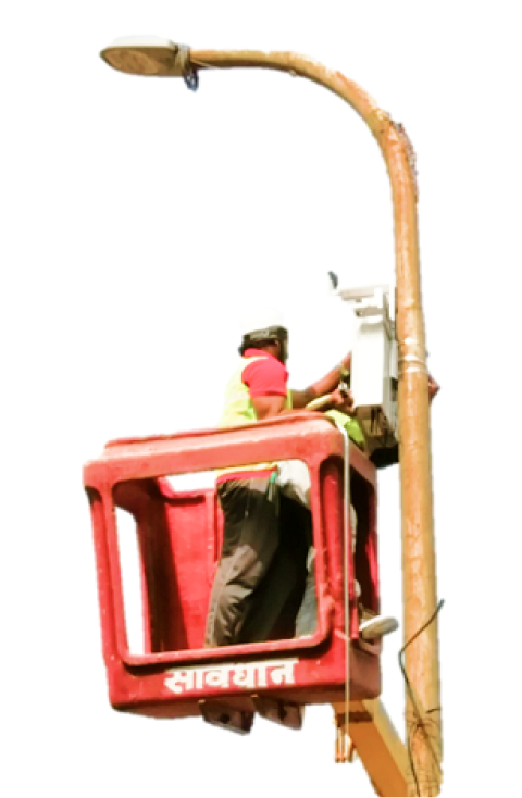 Envitus outdoor air quality monitor being installed on a street pole