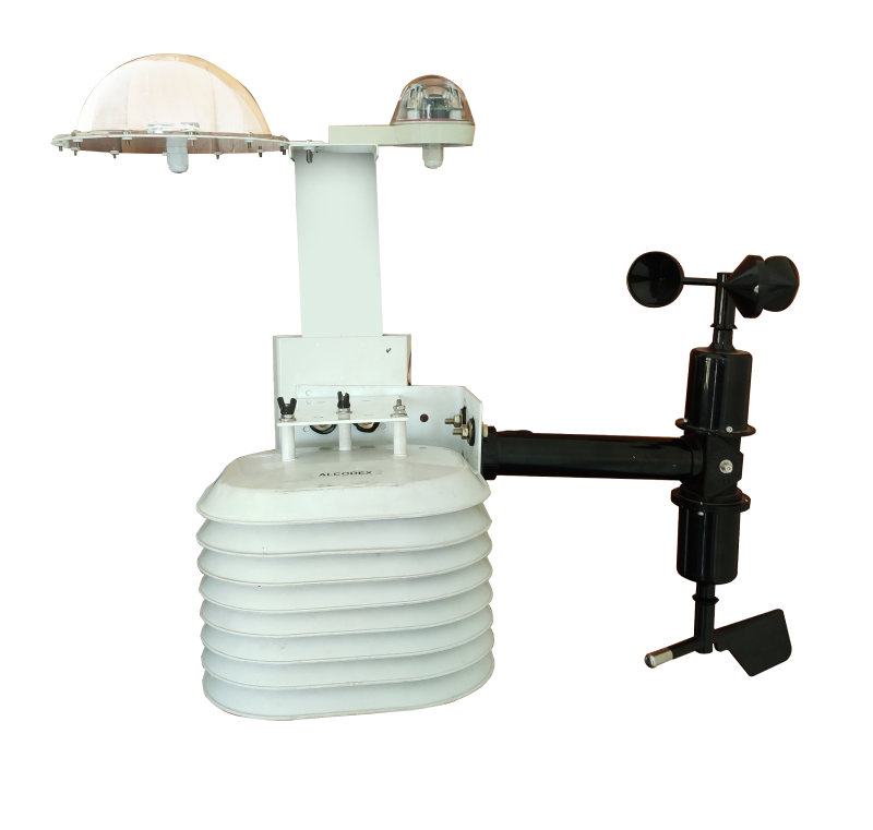 Envitus weather station hardware with a radiation shield, wind speed sensor and wind vane