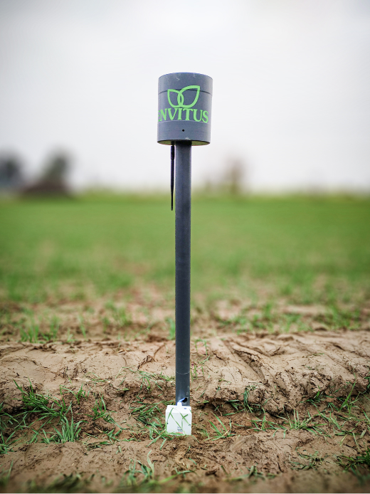Envitus soil monitor installed in a crop field